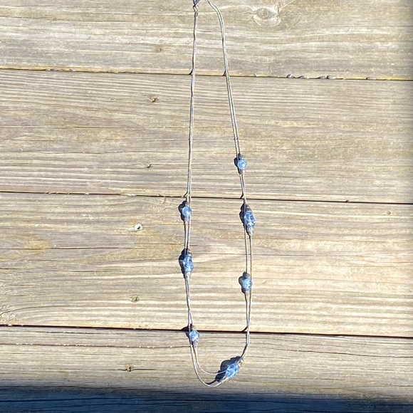 Long double strand necklace light blue beaded lantern look beads - Picture 7 of 9
